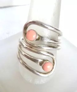 Artisan Vintage 925 Sterling Silver Pink Coral Ring Wrap Design Adjustable Sz - Picture 1 of 6
