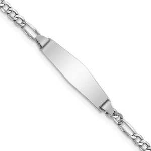14K Solid White Gold Soft Figaro Link ID Bracelet - Picture 1 of 18