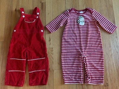 Lote de macacões vintage Pierre Bonee cordão vermelho 18M e macacão boneco de neve Gymboree 12-18M - Imagem 1 de 4