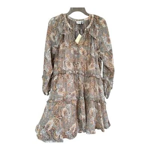 Dress Forum Women’s Dress Long Sleeve Paisley Lined Gray Tab Brown Fall Button M - Picture 1 of 8