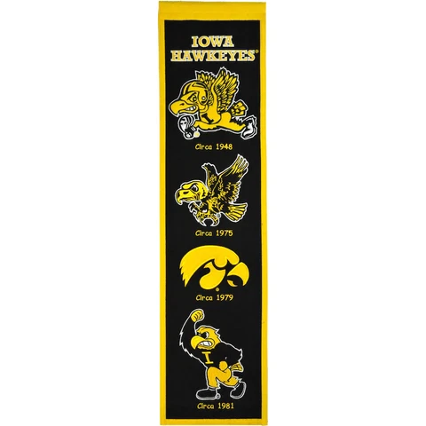 IOWA HAWKEYES EMBROIDERED WOOL HERITAGE BANNER 8"X32" NCAA LICENSED Cover