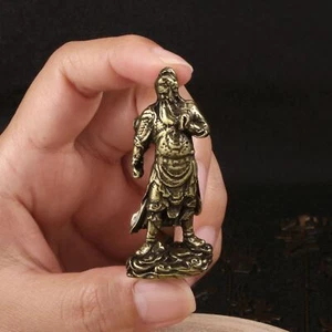 Statuetta in ottone massiccio Guan Yu piccola statua ornamento casa statuette da collezione - Foto 1 di 6
