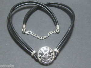 PENTAGRAM MOON PHASE .925 Choker Necklace adjustable Leather cord. Peter Stone - Picture 1 of 6