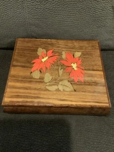 Floral Wood Music Jewelry Box 9" Art Nouveau Holiday Christmas Jingle Bells - Picture 1 of 12