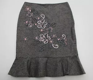 Falda LAUNDRY para mujer talla 2 elegante floral con cuentas lana acampanada - Imagen 1 de 5