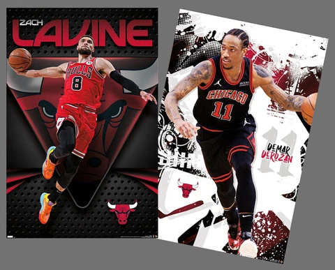 ZACH LAVINE, DEMAR DEROZAN Chicago Bulls NBA Action 22x34 2 POSTERS Poster Set Cover