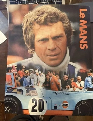 LE MANS STEVE MCQUEEN ORIGINAL 17"X22" GULF PROMO 1971 POSTER CAR RACING MINT
