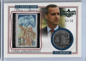 RARE 2020 DECISION COREY LEWANDOWSKI STAMP / QUARTER GREEN FOIL /10 CARD #POA-14
