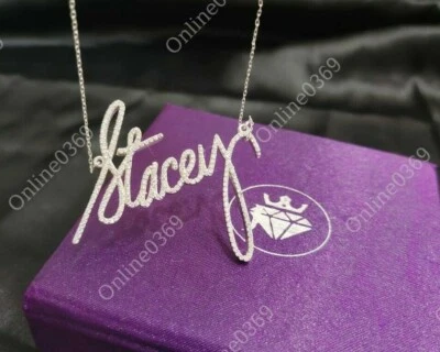Collar colgante autógrafo signo personalizado diamante natural para hombre plata 925 real Foto 1 de 4