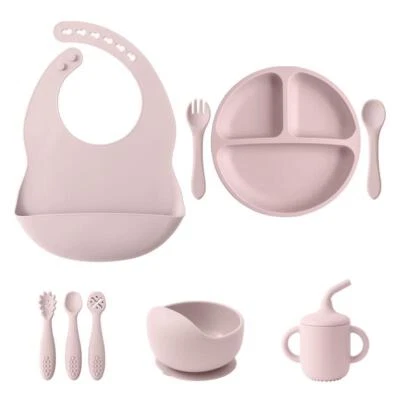 Vajilla de silicona para bebé portátil taza para sorber color puro cuchara tenedor mini utensilios Foto 1 de 4