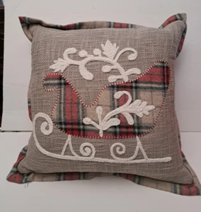 Secret Celebrity Throw Pillow 18x18” Holiday Theme Sleigh, Down Feathers Insert - Picture 1 of 8