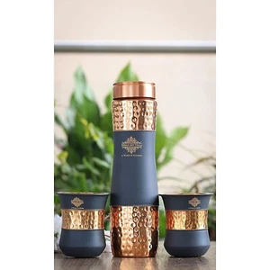 Copper Drinkware in Grey Silk Finish Water Bottle Set for Home, Bottle 950 ML, - Picture 1 of 6