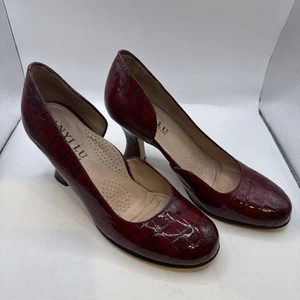 Anyi Lu Women Leather & Tweed Heels Size 7.5 Red Made In Italy Euro 39 - Picture 1 of 10