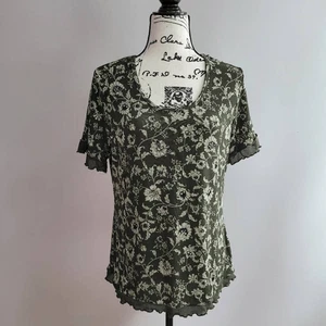 Vintage L green floral short flutter sleeved blouse fairy grunge whimsigoth - Picture 1 of 11