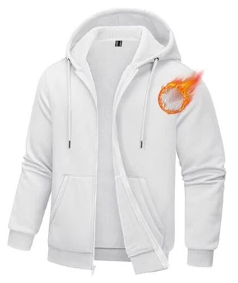  Sudadera con capucha forrada de lana con cremallera para hombre Chaqueta con capucha para hombre Cremallera completa Grande Blanca Foto 1 de 4