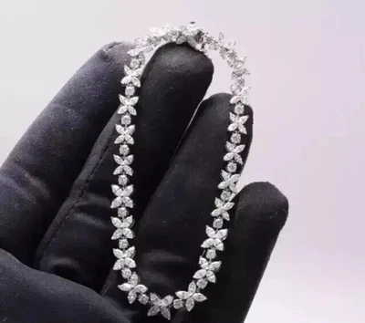 Женский теннисный браслет 12 карат с лабораторно созданными бриллиантами грушевидной огранки покрытие белым золотом 14 карат - Изображение 1 из 4