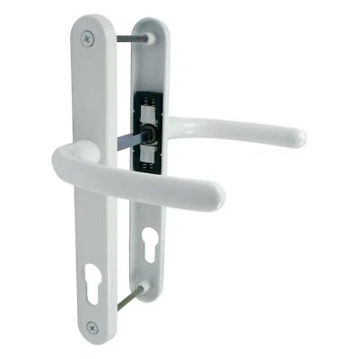 White UPVC Front Door Handle Set 92PZ Sprung Lever/Lever Pair 211mm Fix Balmoral - Image 1 of 3