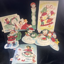 Vintage Emporia 1950's Pop-Up Christmas Card Die Cut W/ Box Jolly Snowmen Santa