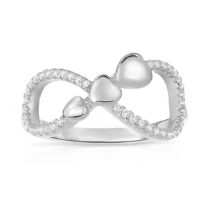 Anillo de circonia cúbico de plata esterlina sólida 925 infinito corazón delicado amor infinito - Imagen 1 de 10
