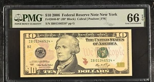 2006 $10 Federal Reserve Note Fr-2040-B* New York PMG66 Gem EPQ - Picture 1 of 2