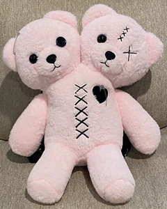 Hot Topic Light Pink 2 Headed Goth Bear 15" Plush Backpack "Social Collision" - Picture 1 of 9