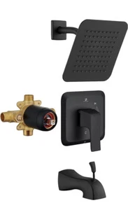 Shower Faucet Set Matte Black with Bathtub Faucet, 8 Inch Rain Shower - Picture 1 of 14
