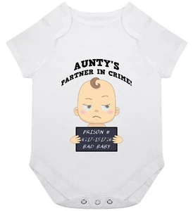 Aunty Babygrow Baby Grow Auntie Gift Partner Crime Funny Cool New Born Family - Picture 1 of 1