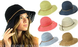 ¡GENUINE CC NUEVO! ¡Sombrero de sol de playa de algodón trenzado marrón trenzado abierto! - Imagen 1 de 38
