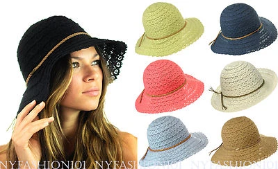 GENUINO CC ¡NUEVO! ¡Sombrero de playa de algodón ventilado trenzado marrón tejido abierto!  Foto 1 de 2