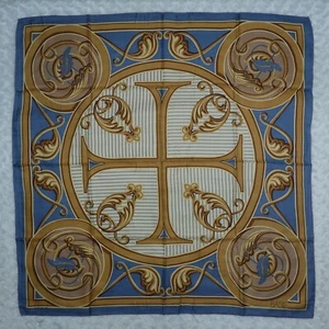 BASILE Blue Jacquard Silk Scarf Scarves 33.5" X 34.5" O997 - Picture 1 of 15