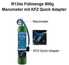 Kältemittel R134a Mehrwegflasche 900g Füllmenge + Manometer + KFZ Anschluss
