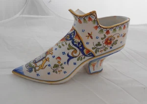 Quimper Rotheneuf Rouen Schuh Slipper signiert handbemalt antik Frankreich - Bild 1 von 6