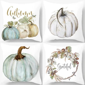 Autumn Decorations Pumpkin Pillow Covers Set of 4 Fall Decor Grateful Thanksgivi - Picture 1 of 5