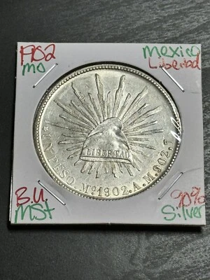 1902 MO-AM MEXICO UN PESO LIBERTAD BU UNCIRCULATED MS++ SILVER COIN (Raw12903) - Image 1 of 2