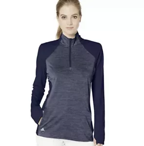 adidas Women's Quarter Zip Long Sleeve Golf Polo Shirt Blue size M - Picture 1 of 5