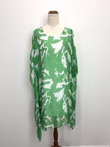 Unbranded Italy Womens Silk Dress Free Size Green White Kaftan Kimono Occasion - Picture 1 of 12