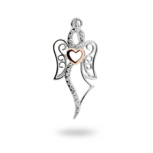 Ciondolo Angelo con Cuore e Zirconi Bianchi in Argento 925 - Picture 1 of 1