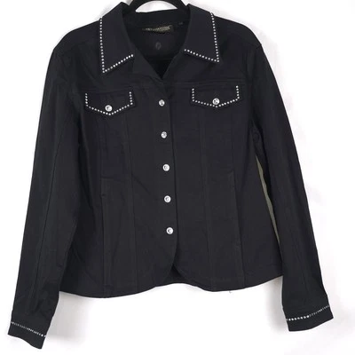 Chaqueta Vaquera Christine Alexander GRANDE Elastizada Negra Denim Cristales de Swarovski Foto 1 de 4