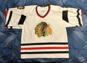 VTG NHL Chicago Blackhawks White CCM Replica Jersey Large Nonstitched - Picture 1 of 10