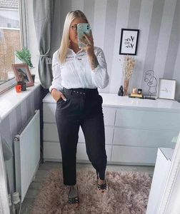 NEU ZARA DAMEN HOSE MIT GÜRTEL HIGH WAIST FREIZEIT ARBEIT SCHWARZ GR. M Y970B - Bild 1 von 20