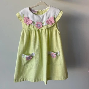 Vintage 90's Green & White Gingham Dress Pink Butterflies Flowers Cottage Preppy - Picture 1 of 8