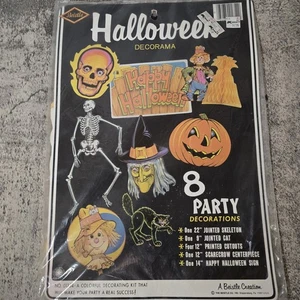 Vintage anni 80 Halloween Beistle fustellato snodato gatto nero scheletro strega fustellate NOS - Foto 1 di 8
