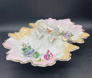 Antique CT Carl Tielsch Atlwasser Divided Center Handled Bowl Dish Basket Floral - Picture 1 of 12