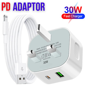 For iPhone 14 13 12 11 Pro Max X Fast 30W USB-C PD Plug Charger Adapter Cable UK