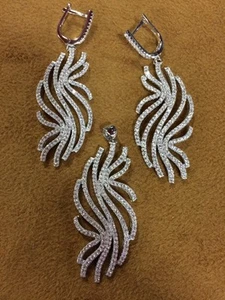 Sterling Silver Three-Piece Earrings And Pendant Set... Very Elegant - Picture 1 of 7
