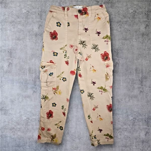 Zara Kids Floral Cargo Pants Size 10 | Beige Elastic Waist Joggers | Boho - Picture 1 of 10