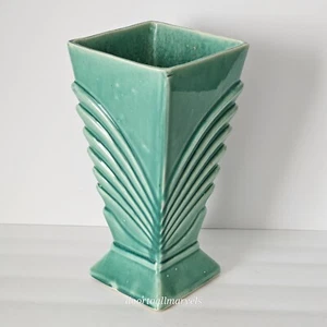 Vintage Art Deco McCoy Pottery Vase Square Stylized Fan Motif 9.25"H - Picture 1 of 10