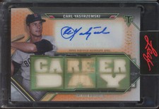 2021 Topps Triple Threads Orange Carl Yastrzemski /18 Auto Game Used Jersey Bat