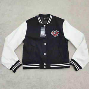 Chaqueta True Religion Mujer Mediana True Varsity Mezcla Lana Negra Blanca 600011 - Imagen 1 de 9