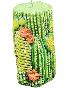 Cactus Candle New Unscented 6 In. Tall Pillar Dessert Flowers Green - Imagen 1 de 10